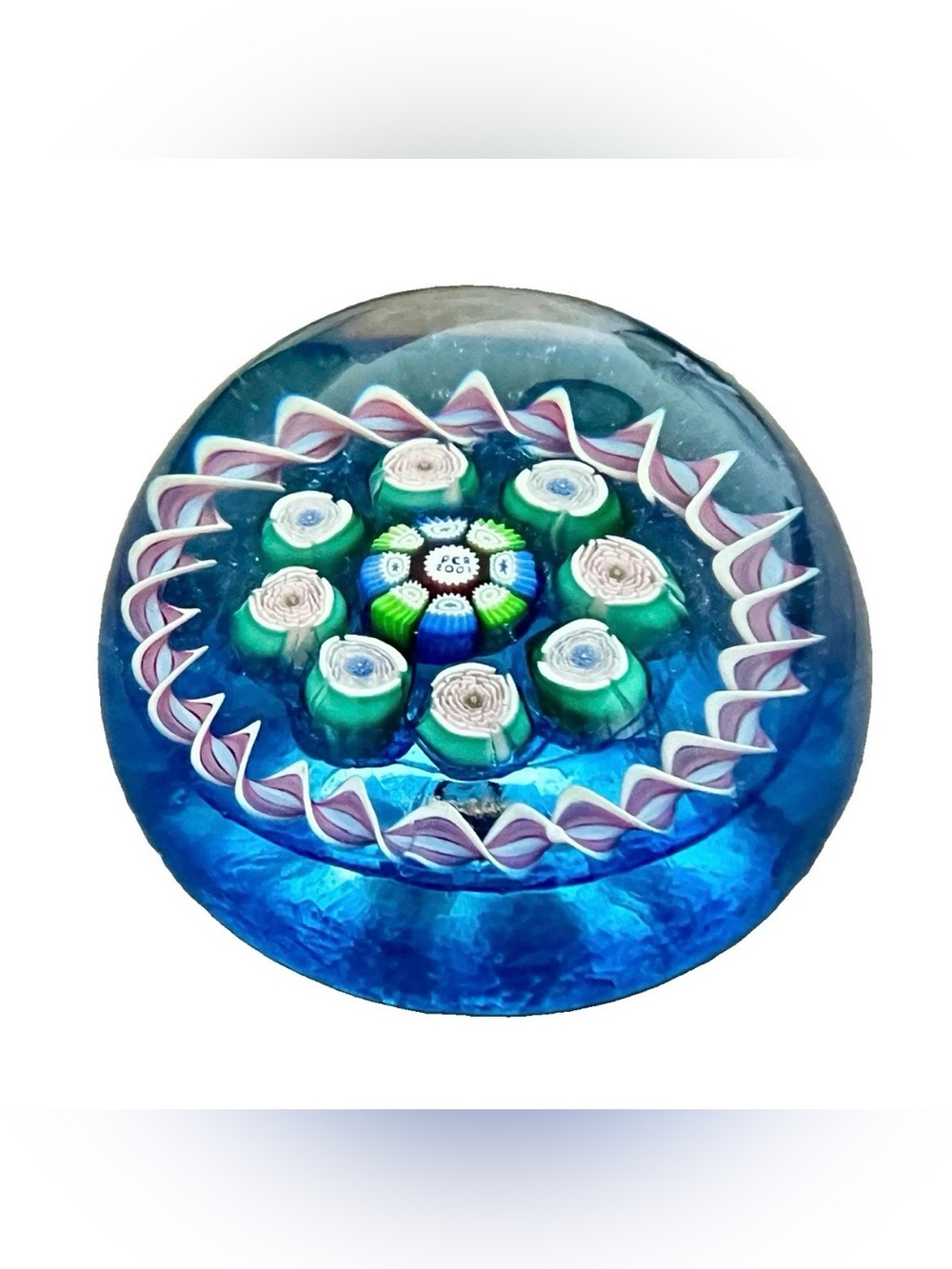 John Deacons Signed PCA 2001 Millefiori Glass Paperweight